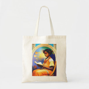 Bolsa Tote Art Nouveau Menina americana africana lendo livro