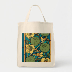 Bolsa Tote Art Nouveau Nasturtium Azul Dourado floral Verneui