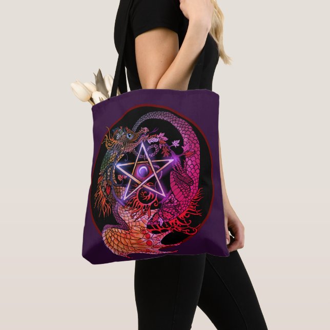 Bolsa Tote Art Nouveau Pentacle Dragon (Close Up)