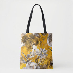 Bolsa Tote art vintage watercolor monocromático floral sem c