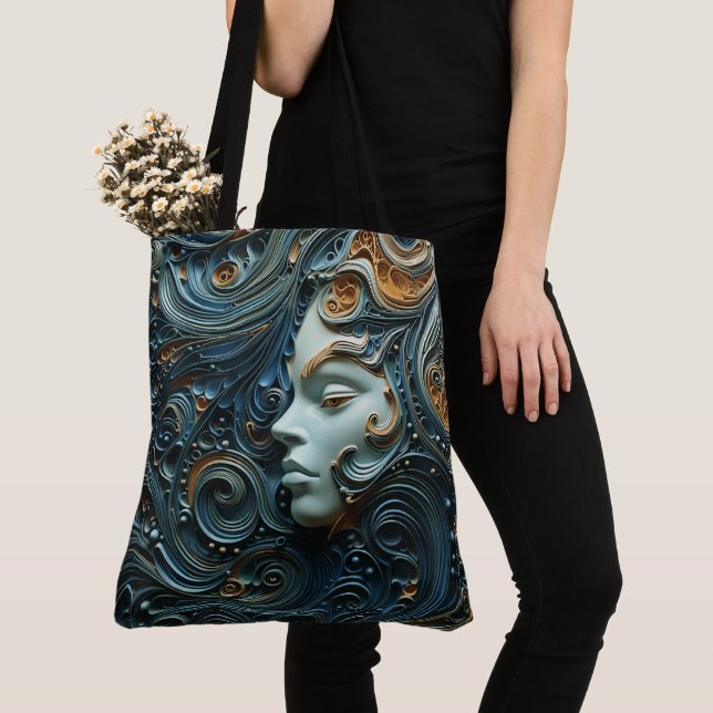 Bolsa Tote Arte 3D da Mulher Moonlit (Close Up)