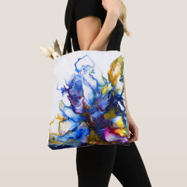 Bolsa Tote Arte abstrata em mármore azul dourado colorido
