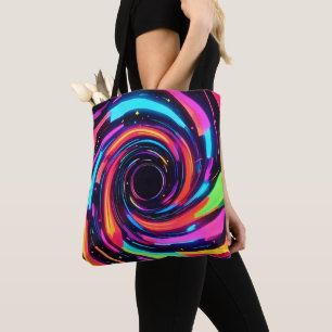 Bolsa Tote Arte Abstrata Espiral Neon Colorida