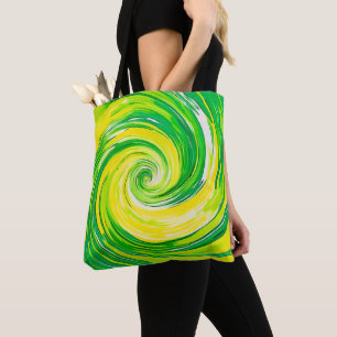 Bolsa Tote Arte Abstrata Espiral Verde Amarelo
