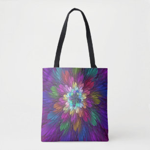 Bolsa Tote Arte abstrata fractal de flor psicodélica colorida