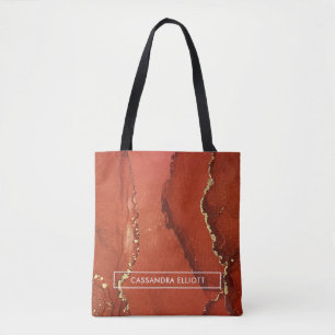 Bolsa Tote Arte abstrata líquida com tinta alcoólica dourada