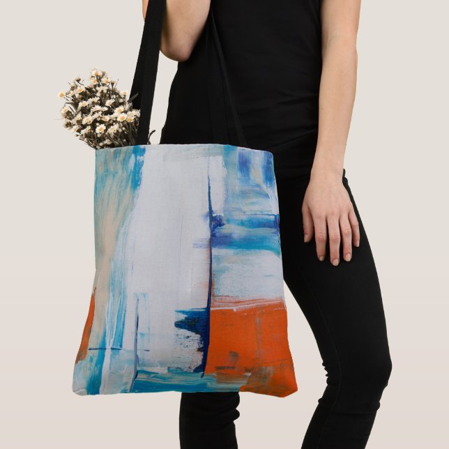Bolsa Tote Arte abstrata moderna laranja azul (Close Up)