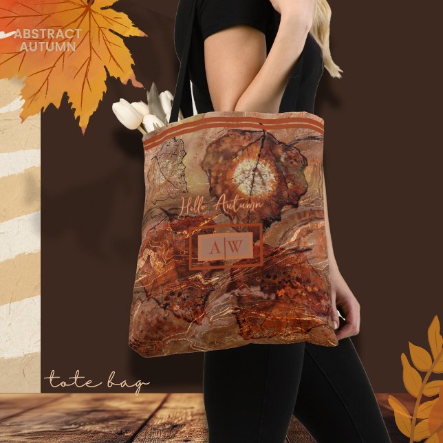 Bolsa Tote Arte Abstrata Moderna Outono Monograma Marrom Rúst (Modern Abstract Art Autumn Rustic Brown Monogram Tote Bag)