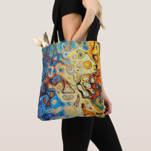 Bolsa Tote Arte Abstrato Azul Moderno Amarelo