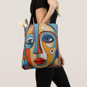 Bolsa Tote Arte Abstrato de Cara Colorida Decorativa
