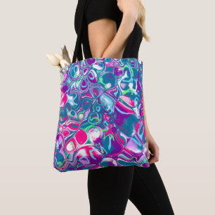 Bolsa Tote Arte Abstrato de Fluidos Rosa e Azul