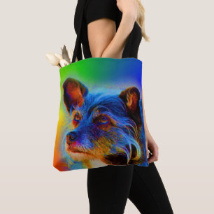 Bolsa Tote Arte Abstrato do Arco-Íris Terrier Mix