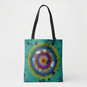 Bolsa Tote Arte Abstrato multicolorido dentro de um círculo