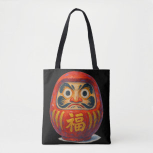 Bolsa Tote Arte acrílica da boneca Daruma japonesa