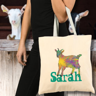 Bolsa Tote Arte animal bonito colorida da cabra de Sarah