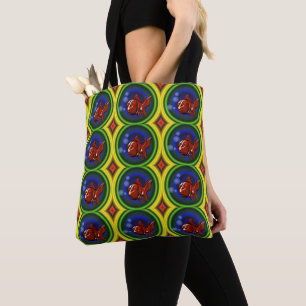 Bolsa Tote Arte Animal Divertida de Peixe Dourado Vermelho Fu