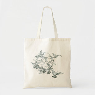 Bolsa Tote Arte Antiga Arte Nova Rebanho de Pássaros com Lua 