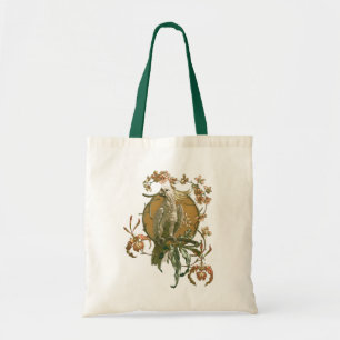 Bolsa Tote Arte Antiga Modernista, Papagaio Cacatua, Flores d