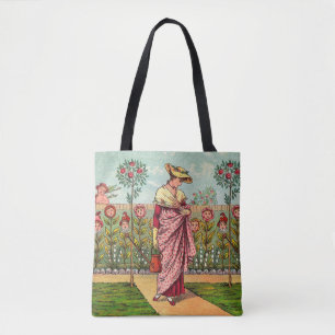 Bolsa Tote Arte Antigo Jardim Crescer Flor Mulher
