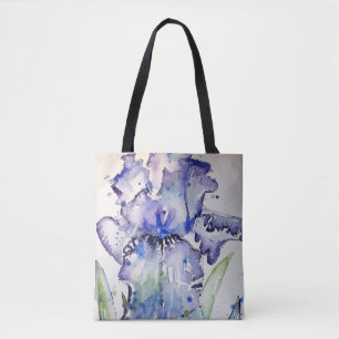 Bolsa Tote Arte Azul Iris Flor Aquarela