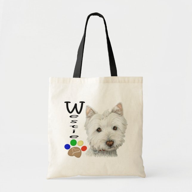 Bolsa Tote Arte bonito do cão e da pata de Westie (Frente)