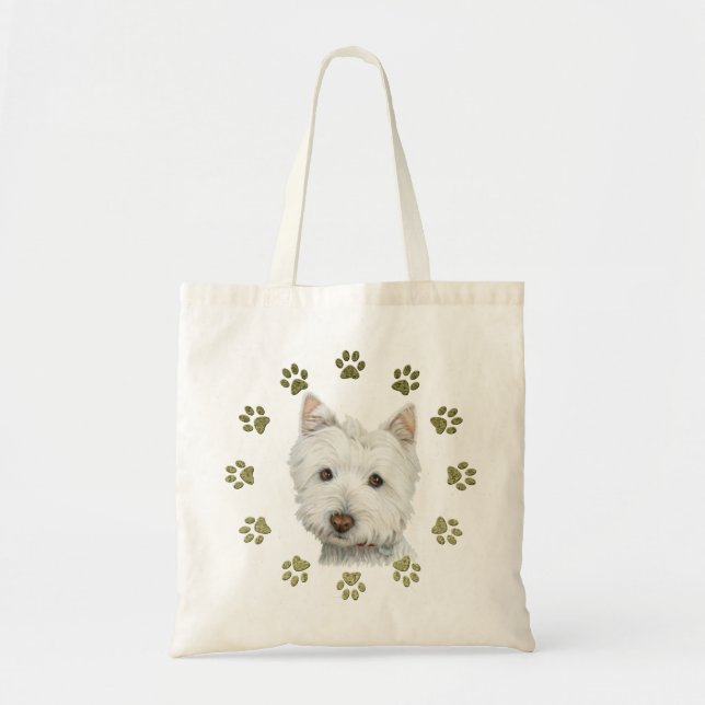 Bolsa Tote Arte bonito e patas do cão de Westie (Frente)