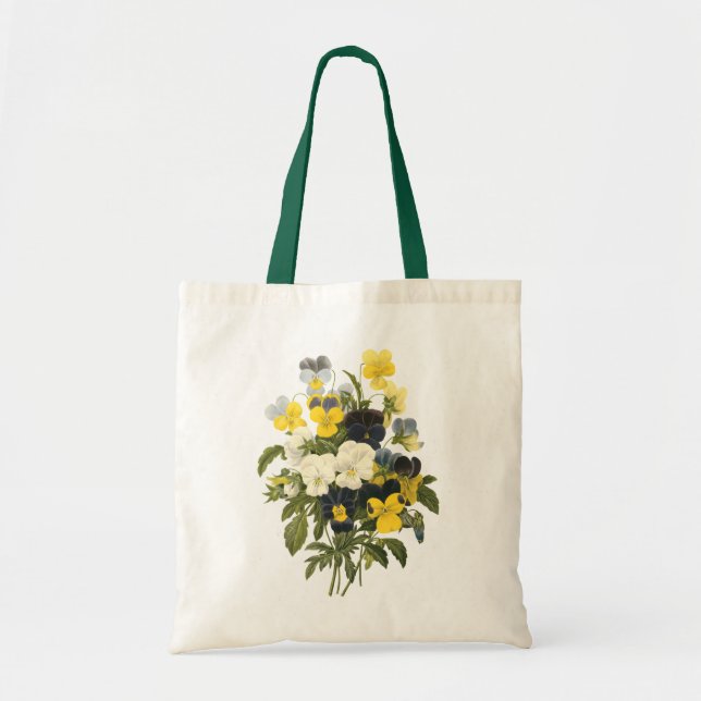 Bolsa Tote Arte Botânica de Violetas e Flores de Pensamentos (Frente)