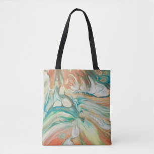 Bolsa Tote Arte branca verde alaranjada do líquido do