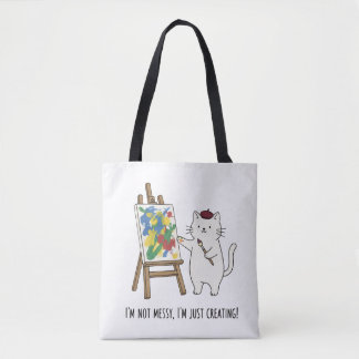 Bolsa Tote Arte Colorida Abstrata Gato Pintor Artista Diverti