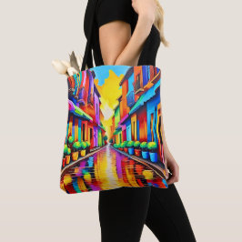 Bolsa Tote Arte Colorida da Cena de Rua