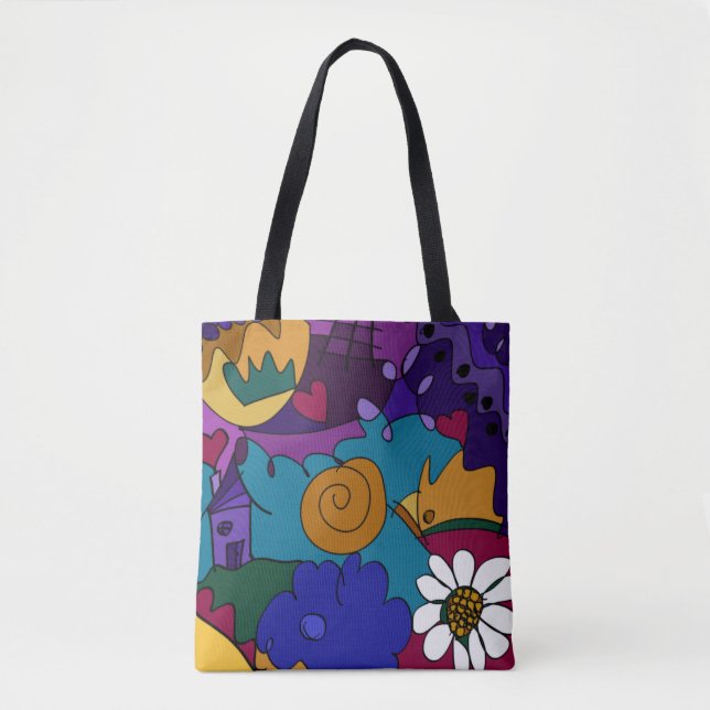 Bolsa Tote Arte Colorida de Doodle (Frente)