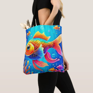 Bolsa Tote Arte Colorida de Peixes de Aquário