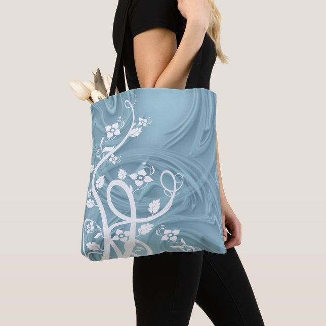 Bolsa Tote Arte com Ondas sobre Azul (Close Up)