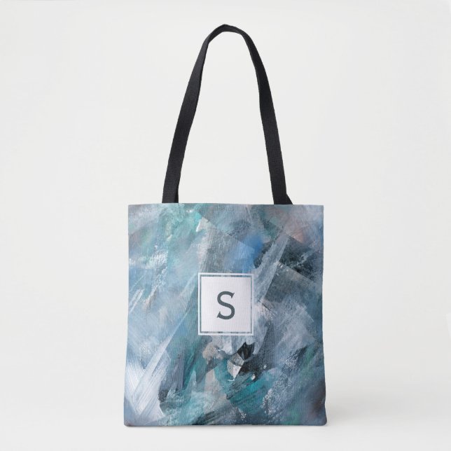 Bolsa Tote Arte Contemporânea Abstrato de Cinza Azul (Frente)