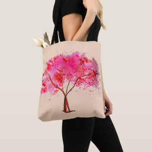 Bolsa Tote Arte da árvore do Flor de Cereja Rosa