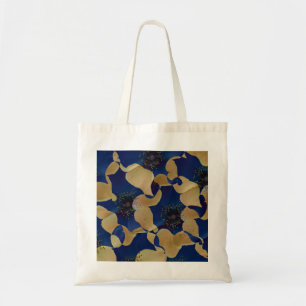 Bolsa Tote Arte da cor bege e azul floral/teste padrão de