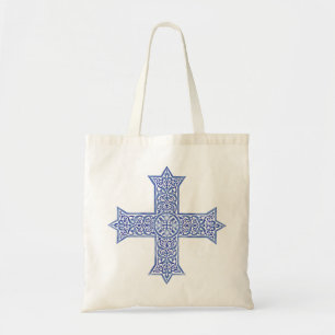 Bolsa Tote Arte da Cruz Copta Azul Lapis Premium