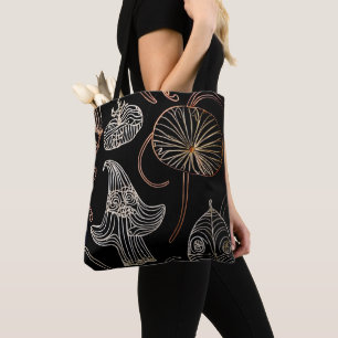 Bolsa Tote Arte da linha chic queda do fundo negro da florest