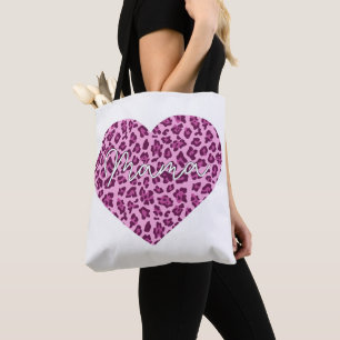 Bolsa Tote Arte da Mãe Personalizada no Padrão Rosa-Leopardo