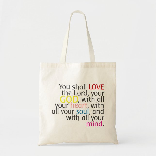 Bolsa Tote Arte da palavra - ame o deus com alma da mente do (Frente)