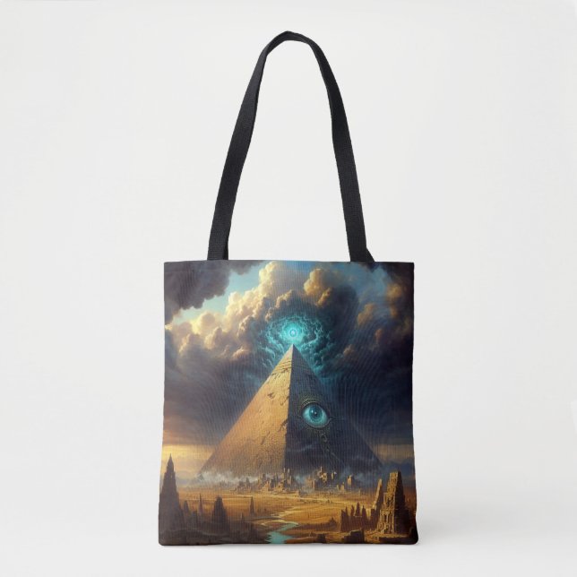 Bolsa Tote Arte da Pirâmide Azul Mística (Frente)