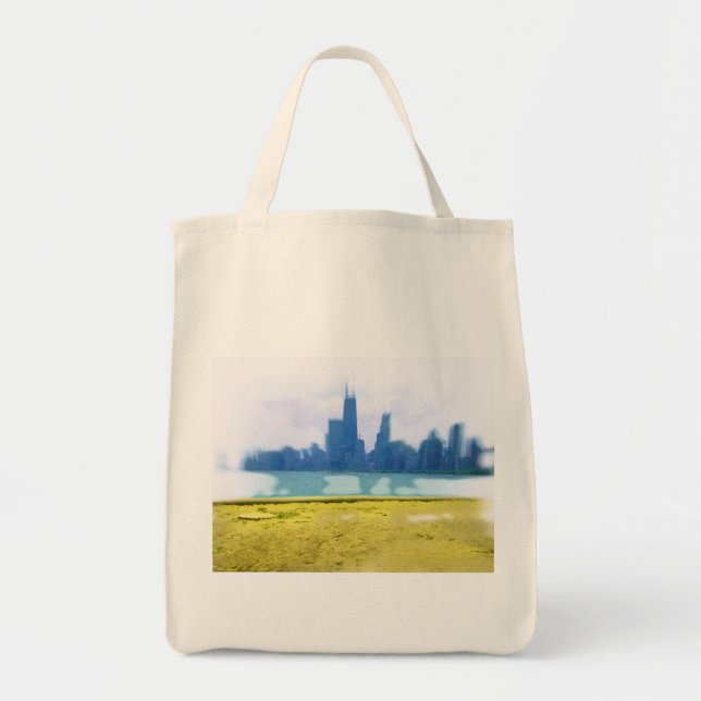 Bolsa Tote Arte da Silhueta de Chicago com Aerógrafo (Frente)