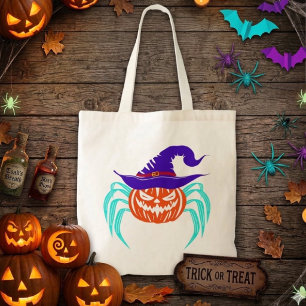 Bolsa Tote Arte de Abóbora de Halloween Assustadora com Aranh