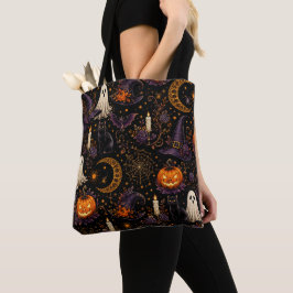 Bolsa Tote Arte de abóbora e fantasma em uma noite assustador