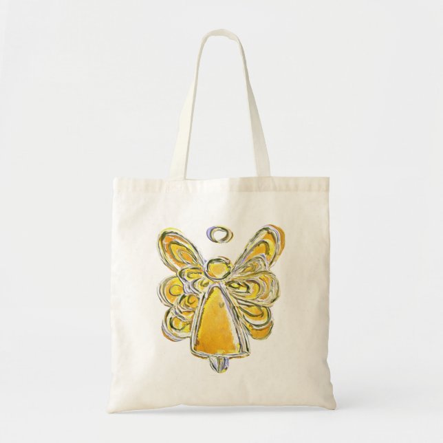 Bolsa Tote Arte de Anjo do Guardião Amarelo - Barra de Toques (Frente)
