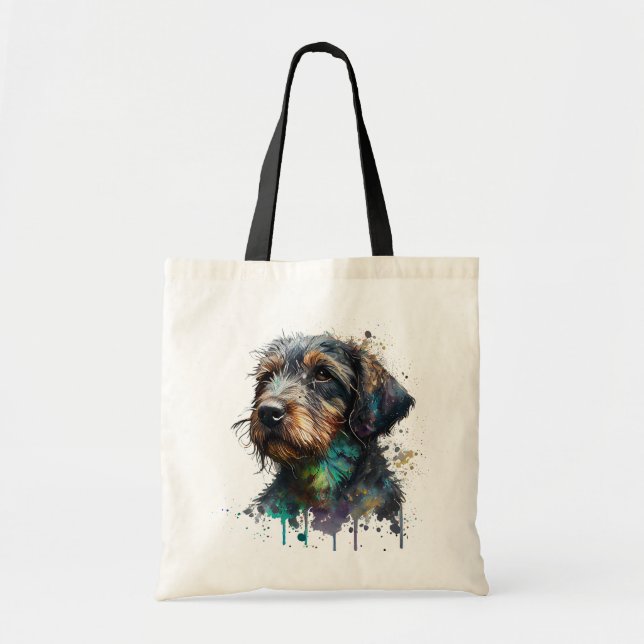 Bolsa Tote Arte de Aquarela Chave Wirehaired Dachshund Puppy (Frente)