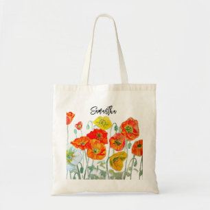 Bolsa Tote Arte de Aquarela de Papoula Laranja Vermelho Amare