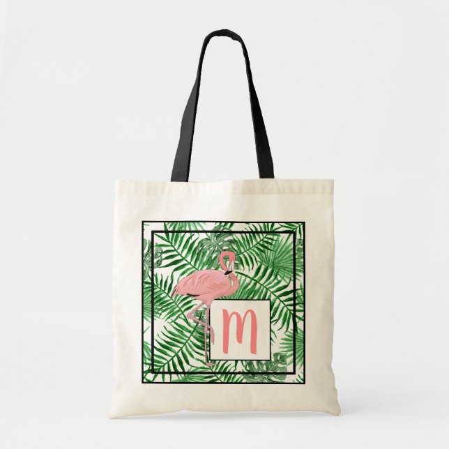 Bolsa Tote Arte de Aquarela Flamingo, Rosa, Cute Monograma Pe (Frente)