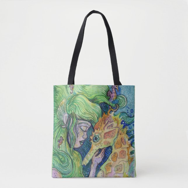 Bolsa Tote Arte de aquarelas do mar Whisperer Sereia (Frente)