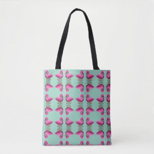 Bolsa Tote Arte de berçário de Pato Rosa Kawaii Fofa & Coraçõ